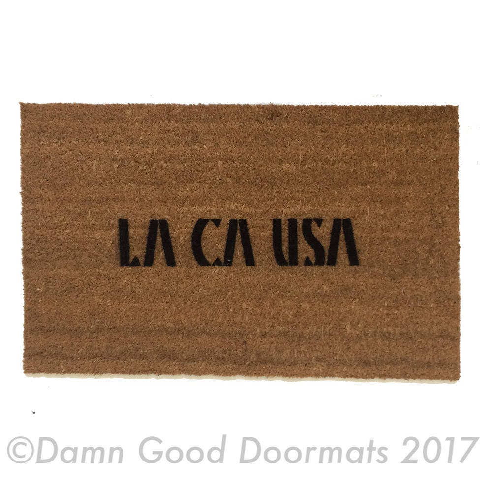 Los Angeles LA CA boho style beach California USA welcome state doormat city of angels skinny thin apartment condo doormatt new house gift