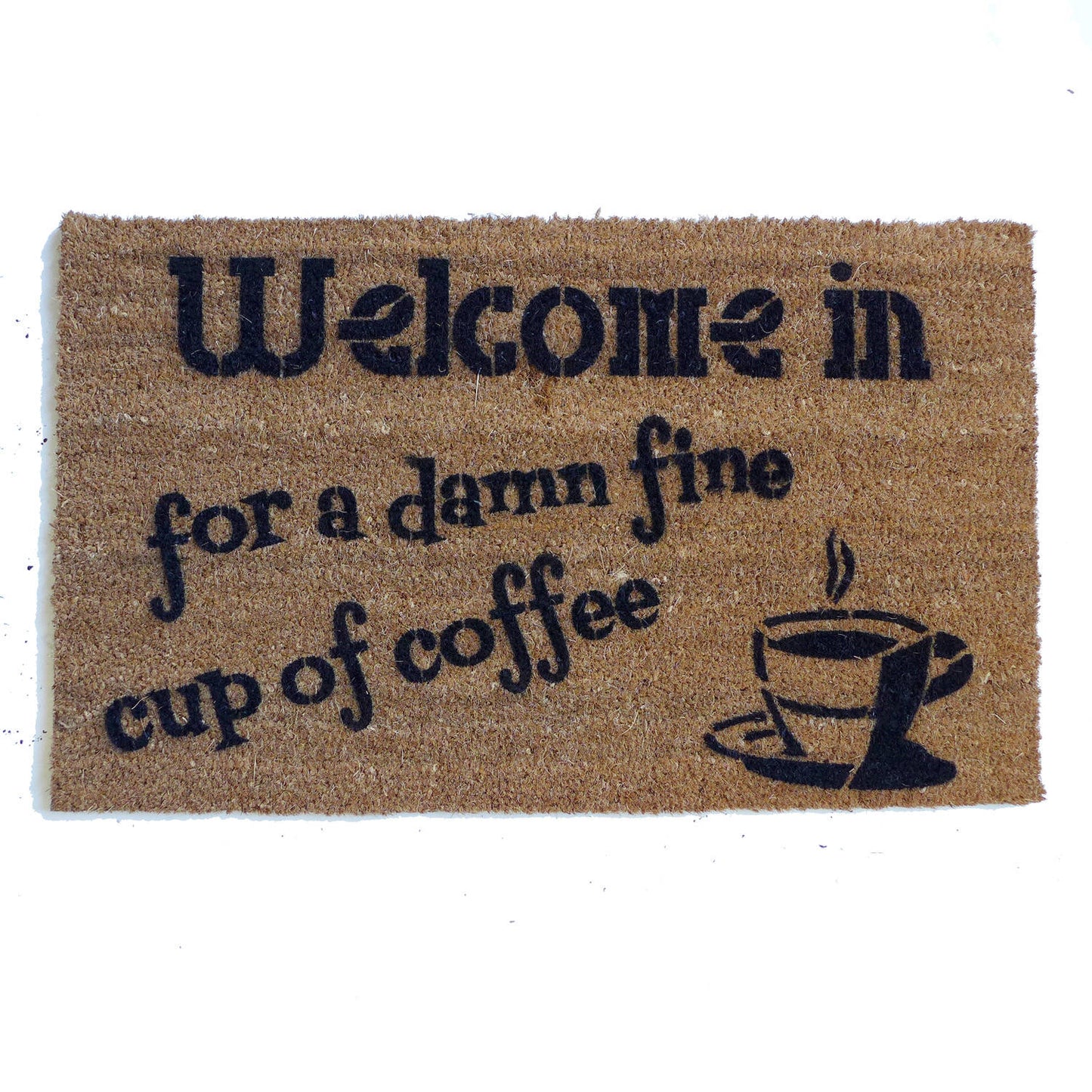 Promotional graphic for an all natural, sustainable, eco-friendly coir doormat made by Damn GoodDoormats