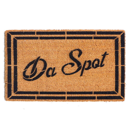 Promotional graphic for an all natural, sustainable, eco-friendly coir doormat made by Damn GoodDoormats