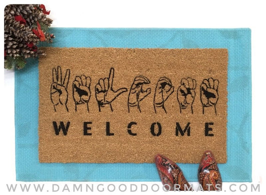 Promotional graphic for an all natural, sustainable, eco-friendly coir doormat made by Damn GoodDoormats