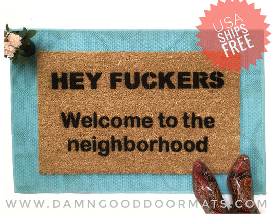 Promotional graphic for an all natural, sustainable, eco-friendly coir doormat made by Damn GoodDoormats