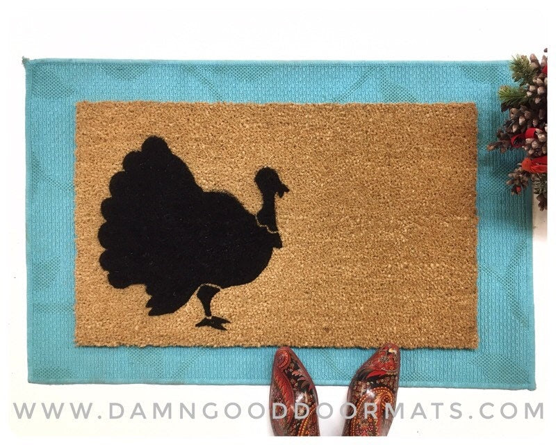 Promotional graphic for an all natural, sustainable, eco-friendly coir doormat made by Damn GoodDoormats