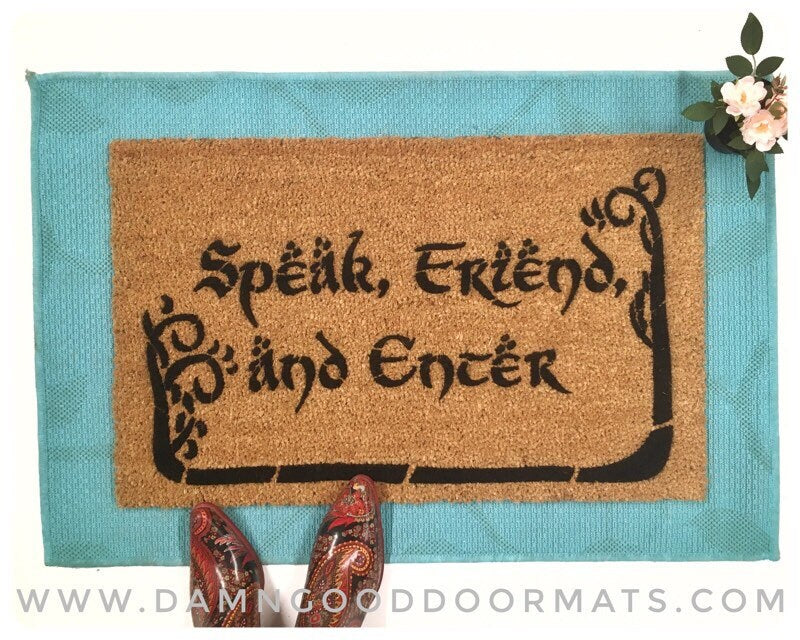 NEW HOBBIT lettering Tolkien quote Speak Friend and Enter with TREES geek doormat nerdy gifts gift doormatt new house gift