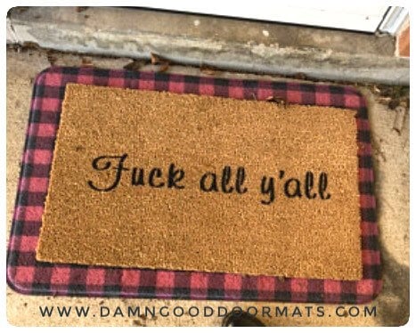 Promotional graphic for an all natural, sustainable, eco-friendly coir doormat made by Damn GoodDoormats