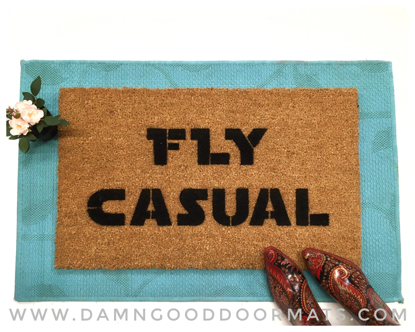 FLY CASUAL, Han Solo, funny doormat, gifts for geeks, nerd humor, doormat humor, mellinium falcon, Chewbacca, nerd alert