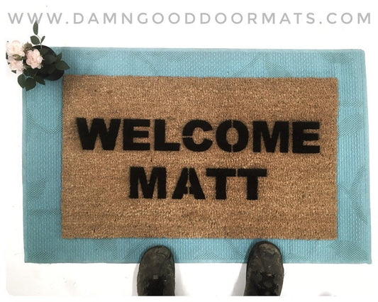 Promotional graphic for an all natural, sustainable, eco-friendly coir doormat made by Damn GoodDoormats