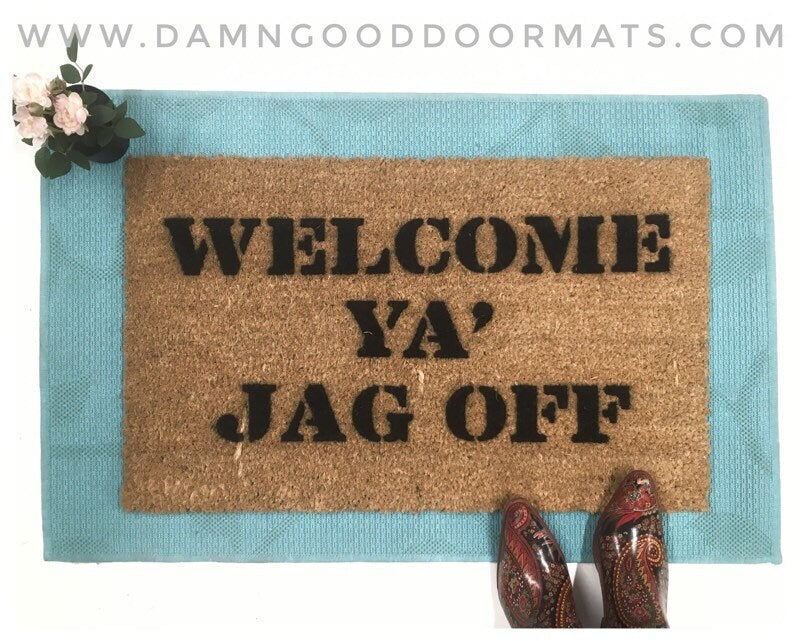 Promotional graphic for an all natural, sustainable, eco-friendly coir doormat made by Damn GoodDoormats