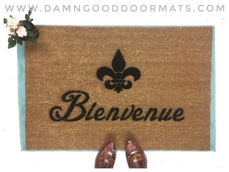 Promotional graphic for an all natural, sustainable, eco-friendly coir doormat made by Damn GoodDoormats