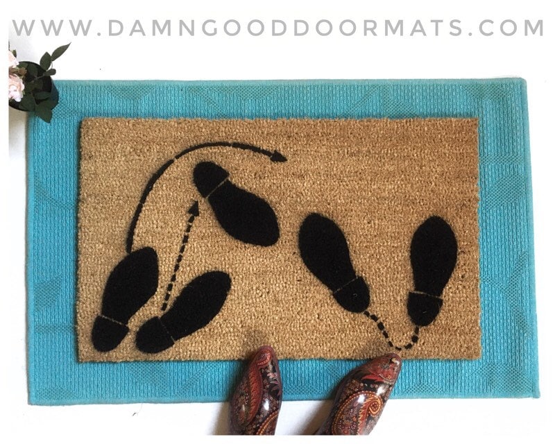 Promotional graphic for an all natural, sustainable, eco-friendly coir doormat made by Damn Good Doormats