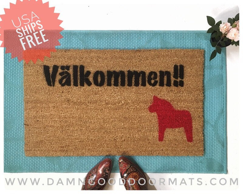 Promotional graphic for an all natural, sustainable, eco-friendly coir doormat made by Damn GoodDoormats