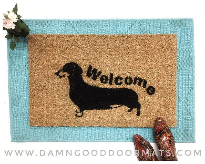 Daschund Hand Painted doormat weiner dog welcome mat