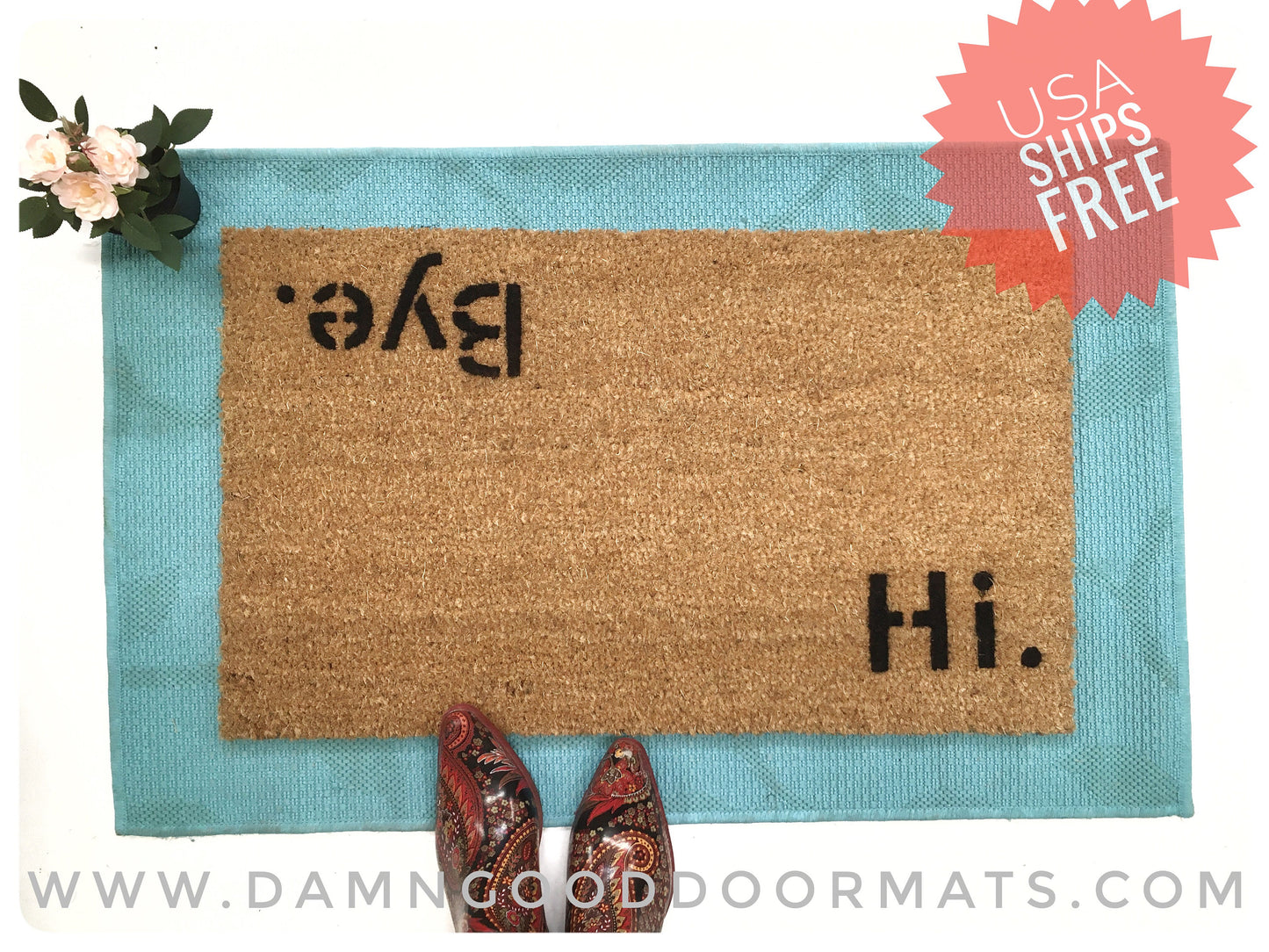 BLOCK Hi Bye boho style doormat Welcome mat custom personalized rug outdoor housewarming gift doormatt new house gift