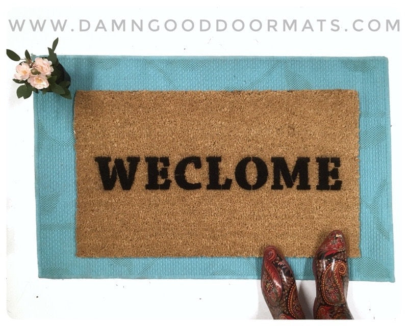 Promotional graphic for an all natural, sustainable, eco-friendly coir doormat made by Damn GoodDoormats