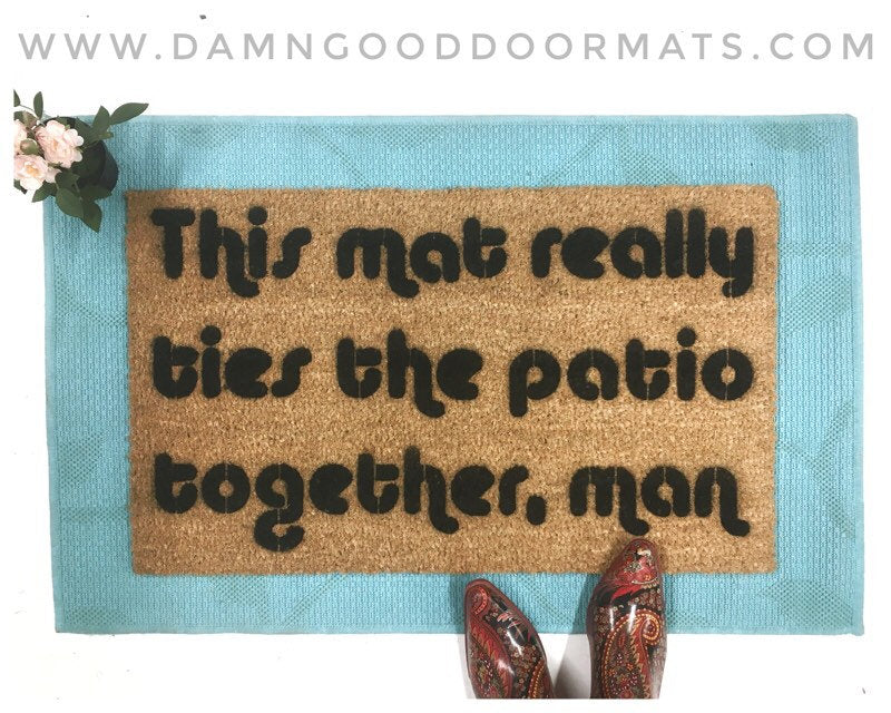 Promotional graphic for an all natural, sustainable, eco-friendly coir doormat made by Damn GoodDoormats