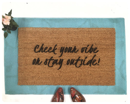 Check your Vibes or stay outside ™ boho style funny beach house decor doormat eco friendly gift idea