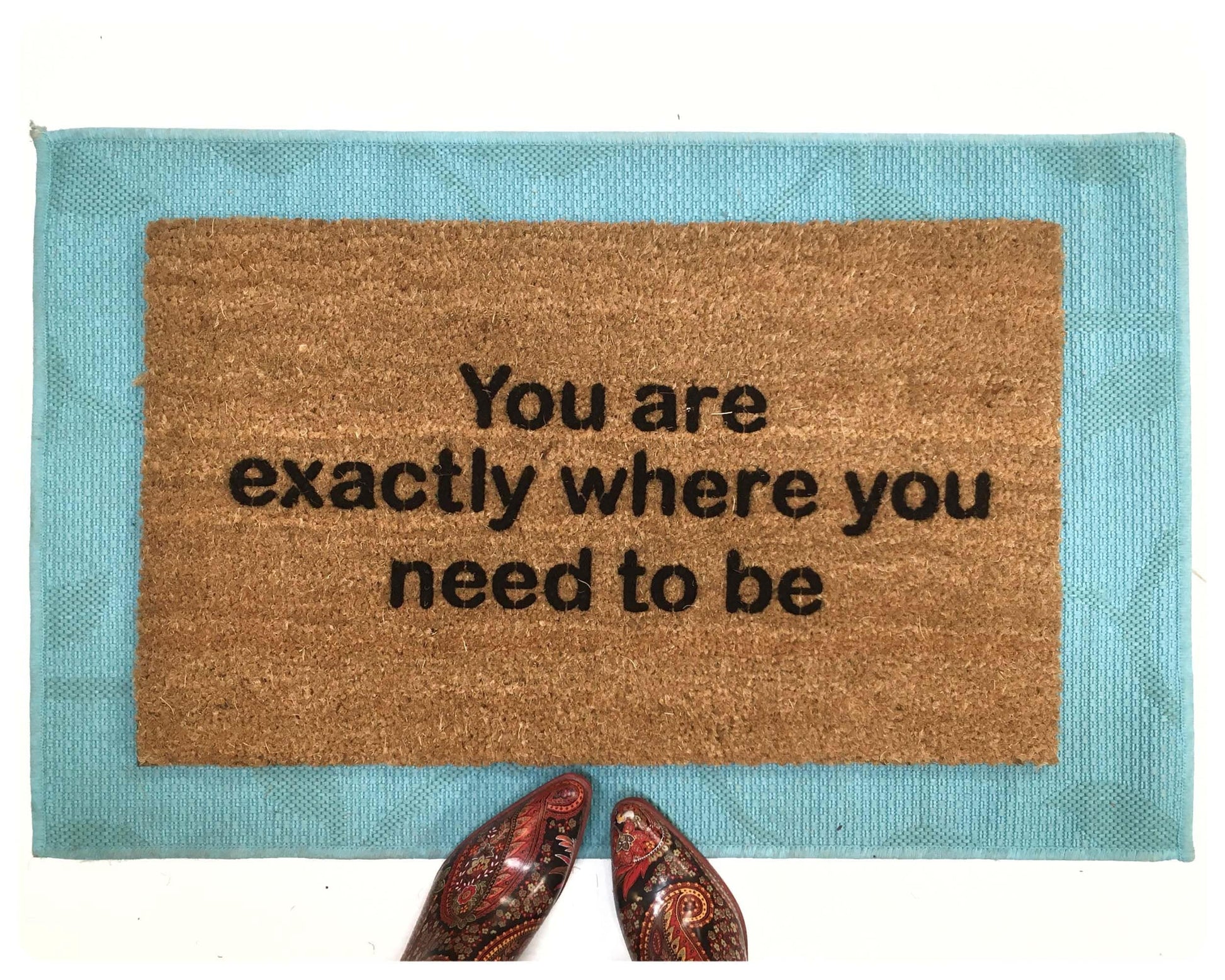 Promotional graphic for an all natural, sustainable, eco-friendly coir doormat made by Damn GoodDoormats