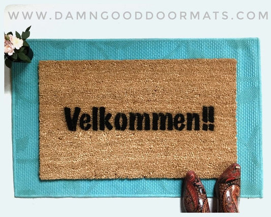 Promotional graphic for an all natural, sustainable, eco-friendly coir doormat made by Damn GoodDoormats