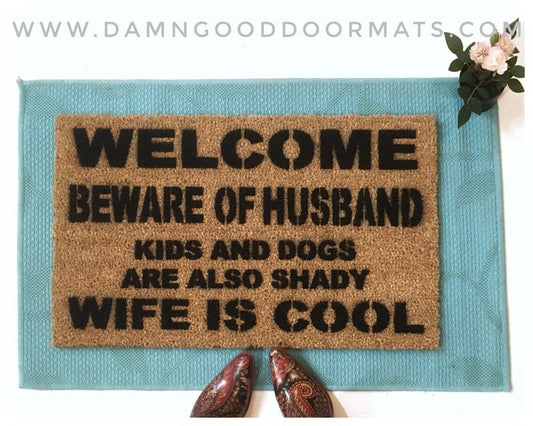 Promotional graphic for an all natural, sustainable, eco-friendly coir doormat made by Damn GoodDoormats