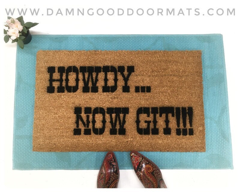 Promotional graphic for an all natural, sustainable, eco-friendly coir doormat made by Damn GoodDoormats