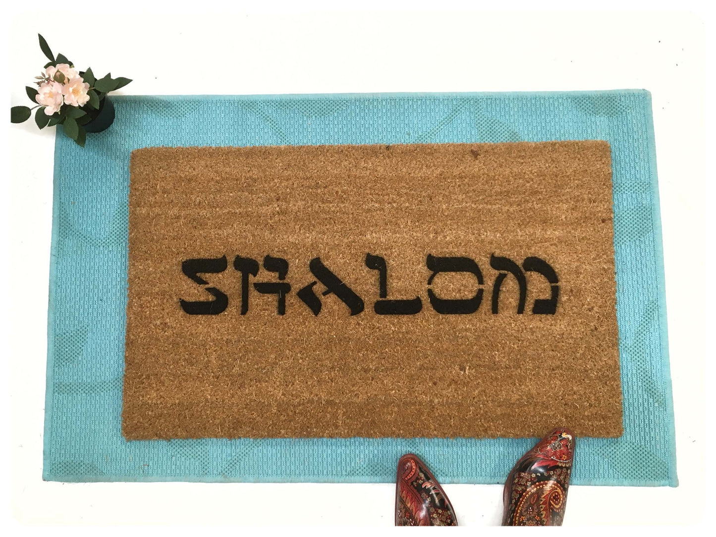 Promotional graphic for an all natural, sustainable, eco-friendly coir doormat made by Damn GoodDoormats