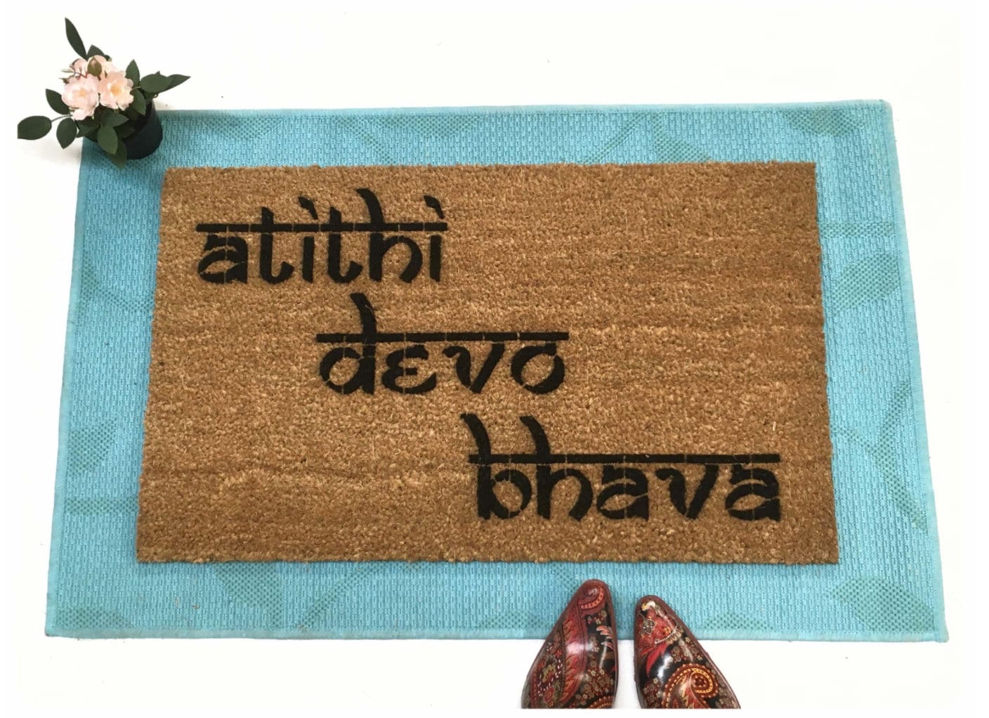 Promotional graphic for an all natural, sustainable, eco-friendly coir doormat made by Damn GoodDoormats