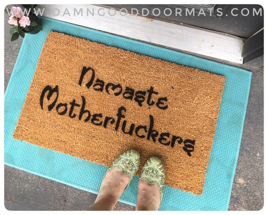 Promotional graphic for an all natural, sustainable, eco-friendly coir doormat made by Damn GoodDoormats