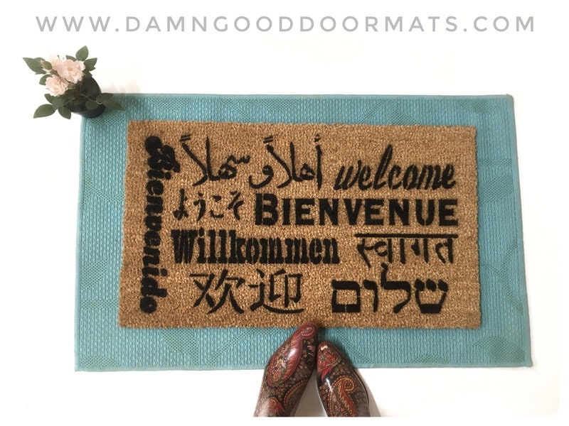 Promotional graphic for an all natural, sustainable, eco-friendly coir doormat made by Damn GoodDoormats