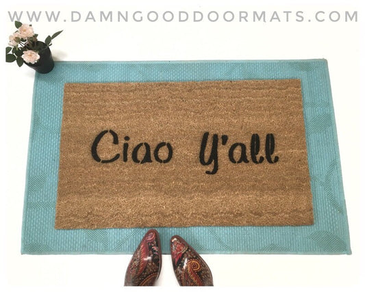 Promotional graphic for an all natural, sustainable, eco-friendly coir doormat made by Damn GoodDoormats