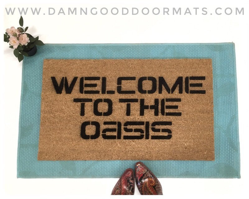 Promotional graphic for an all natural, sustainable, eco-friendly coir doormat made by Damn GoodDoormats