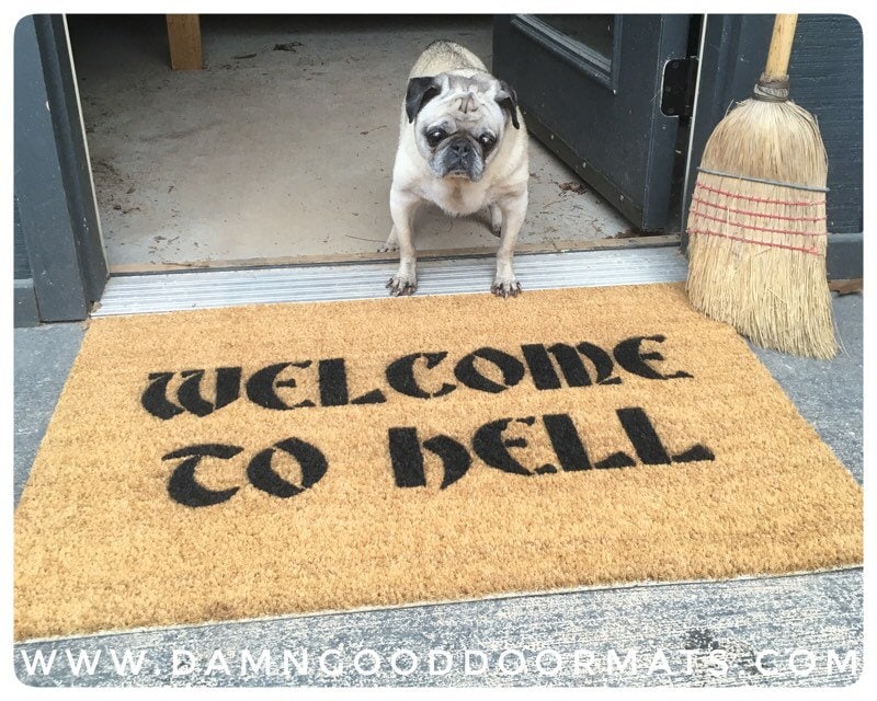 Promotional graphic for an all natural, sustainable, eco-friendly coir doormat made by Damn GoodDoormats