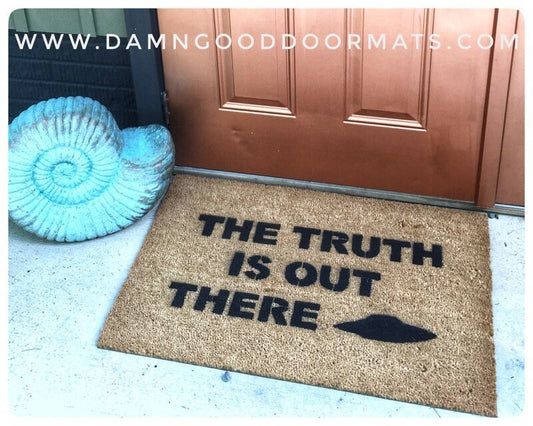 Promotional graphic for an all natural, sustainable, eco-friendly coir doormat made by Damn GoodDoormats