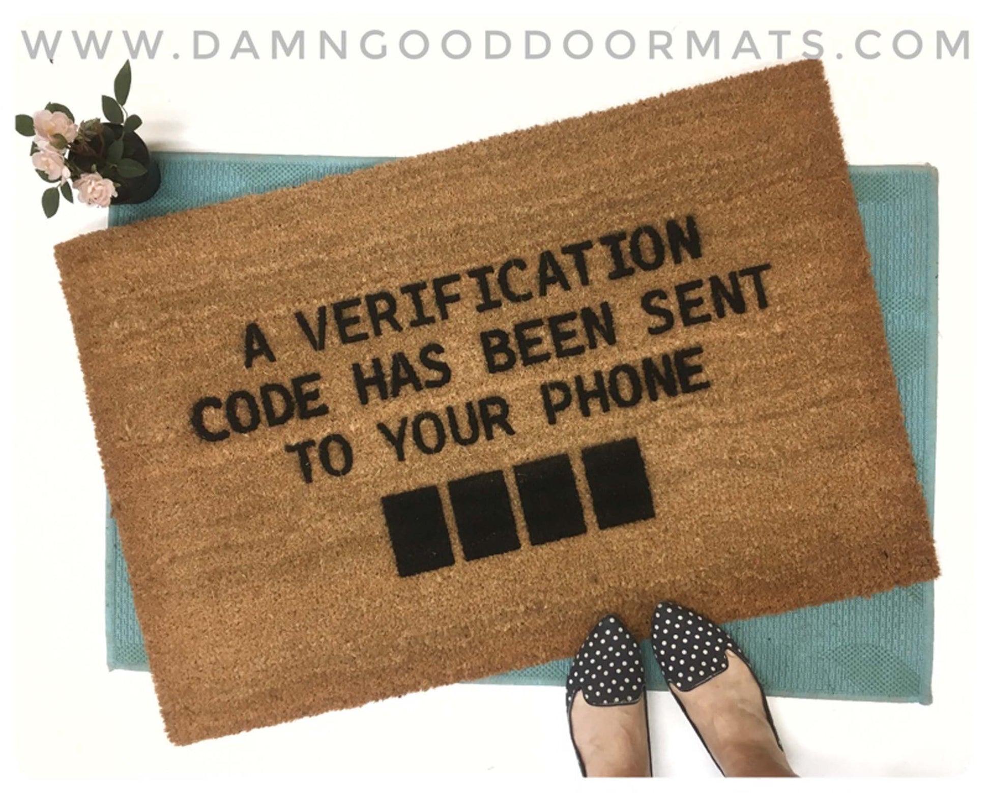 Promotional graphic for an all natural, sustainable, eco-friendly coir doormat made by Damn GoodDoormats