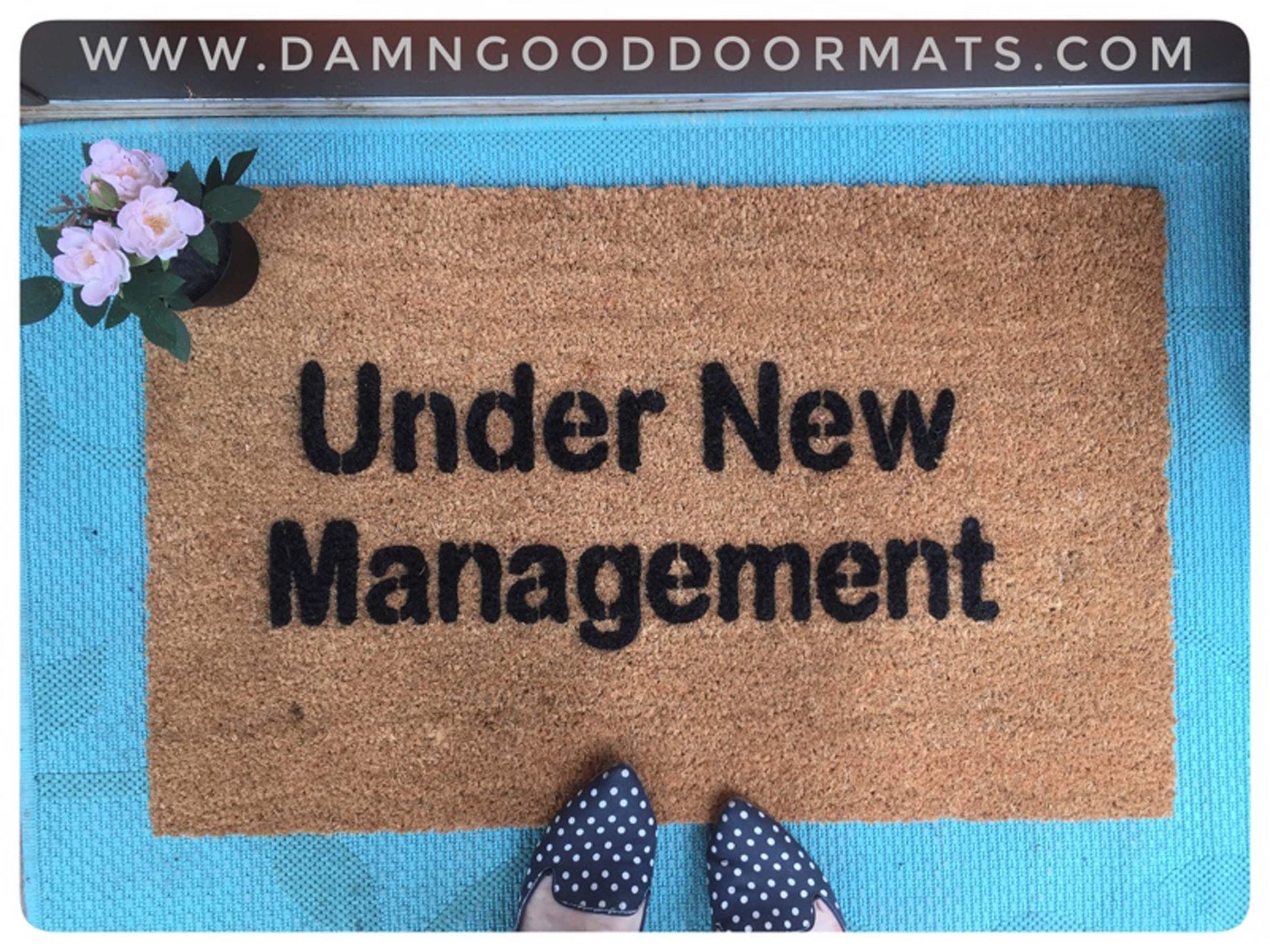 Promotional graphic for an all natural, sustainable, eco-friendly coir doormat made by Damn GoodDoormats