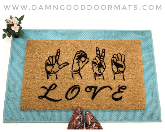 Promotional graphic for an all natural, sustainable, eco-friendly coir doormat made by Damn GoodDoormats