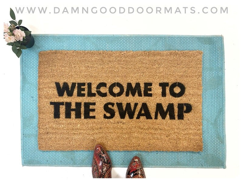 Promotional graphic for an all natural, sustainable, eco-friendly coir doormat made by Damn GoodDoormats