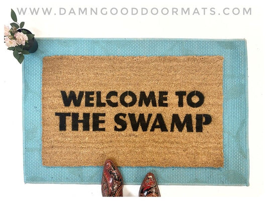 Promotional graphic for an all natural, sustainable, eco-friendly coir doormat made by Damn GoodDoormats