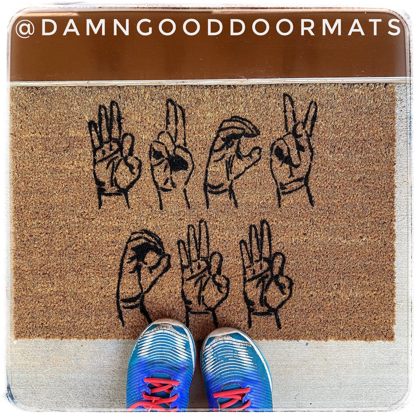 Promotional graphic for an all natural, sustainable, eco-friendly coir doormat made by Damn GoodDoormats