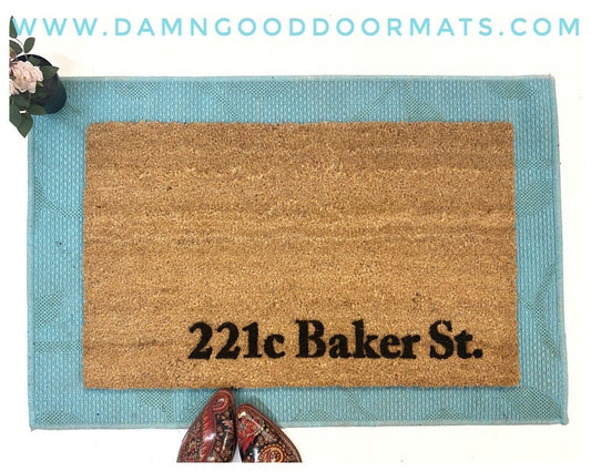 Sherlock Holmes 221c Baker St address Welcome doormat geek nerd outdoor new home gift for literature lover