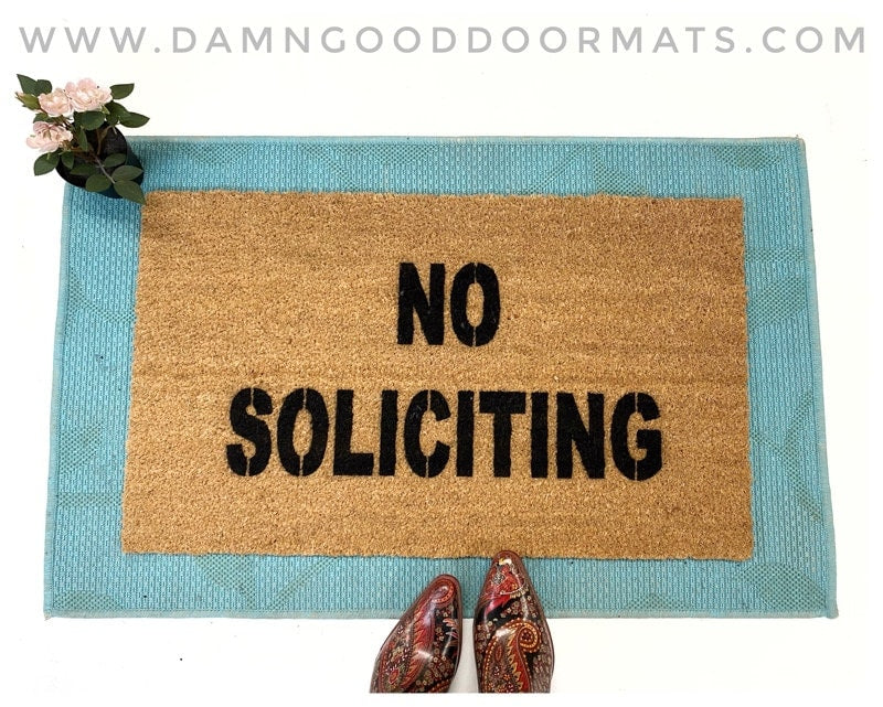 No soliciting door sign go away rude funny doormat do not disturb boyfriend no salesmen doormatt new house gift