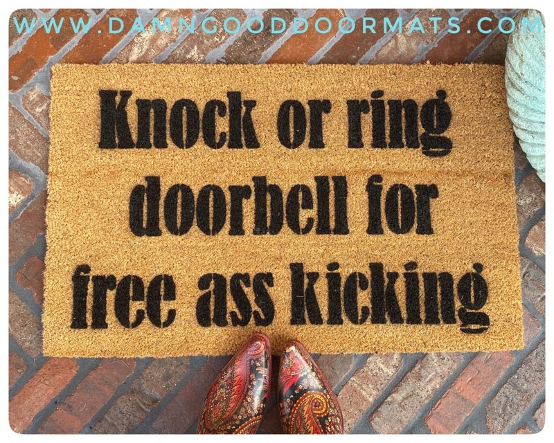 knock or ring bell for free ass kicking™ rude  funny doormat go away door mat boyfriend gift doormatt new house gift