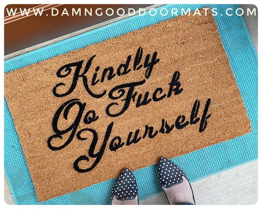 Promotional graphic for an all natural, sustainable, eco-friendly coir doormat made by Damn GoodDoormats