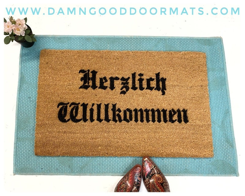 Promotional graphic for an all natural, sustainable, eco-friendly coir doormat made by Damn GoodDoormats