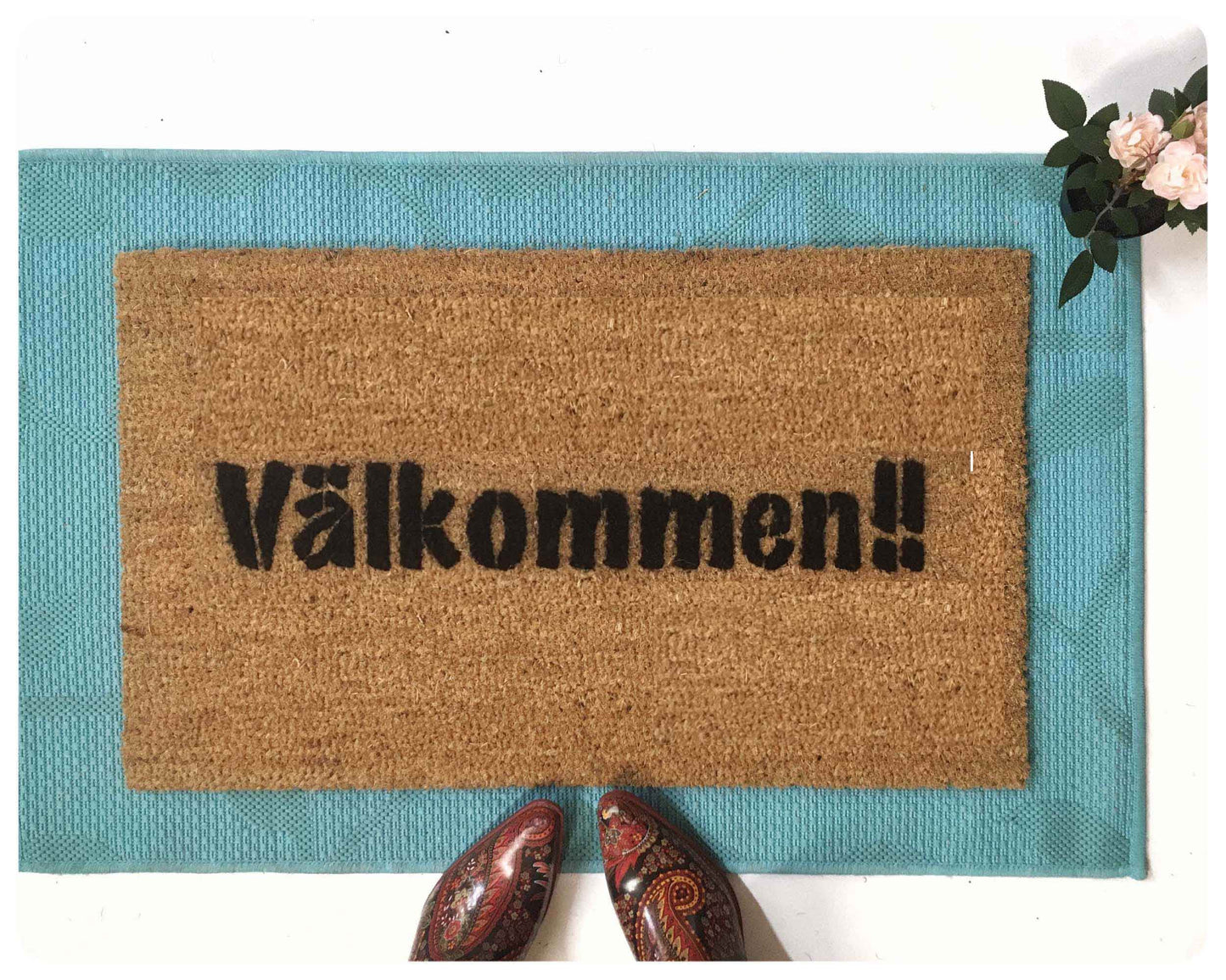 Swedish welcome mat Valkommen Scandinavian style Sweden come in doormat custom personalized language lover gift doormatt new house gift