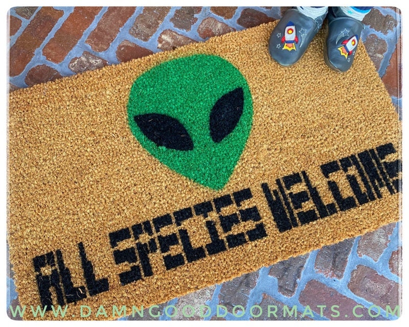 Promotional graphic for an all natural, sustainable, eco-friendly coir doormat made by Damn GoodDoormats