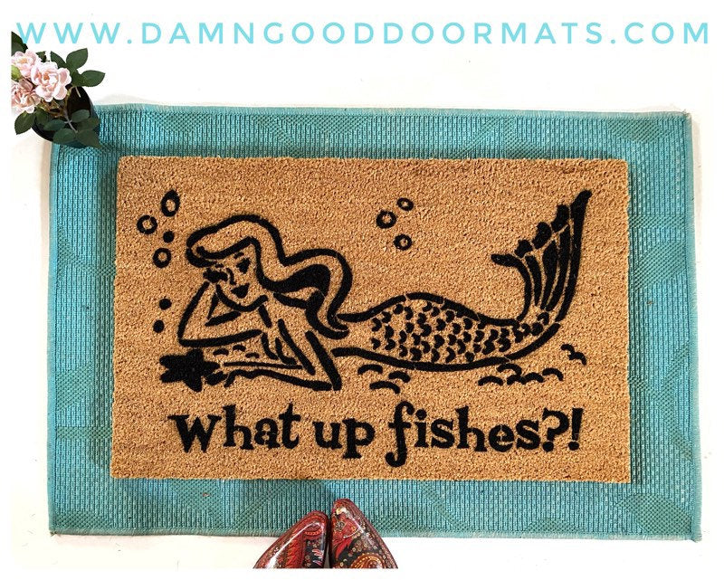 Promotional graphic for an all natural, sustainable, eco-friendly coir doormat made by Damn GoodDoormats