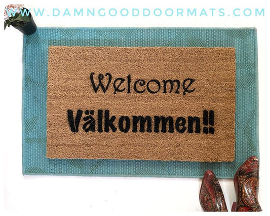 Promotional graphic for an all natural, sustainable, eco-friendly coir doormat made by Damn GoodDoormats