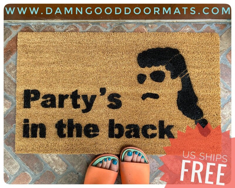 Mullet doormat Party's in the back 4th July decor doormatt  Americana beer lover gift bachelor party rude door mat redneck