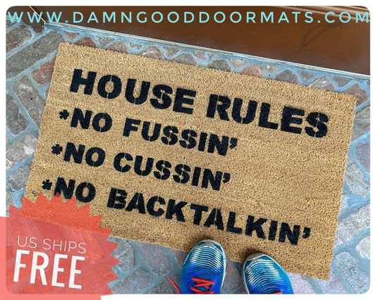 Promotional graphic for an all natural, sustainable, eco-friendly coir doormat made by Damn GoodDoormats