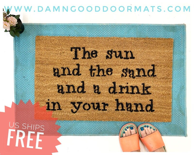 Promotional graphic for an all natural, sustainable, eco-friendly coir doormat made by Damn GoodDoormats