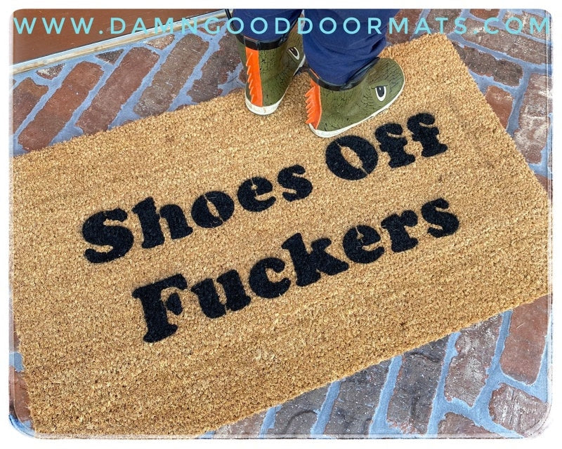 Promotional graphic for an all natural, sustainable, eco-friendly coir doormat made by Damn GoodDoormats